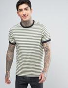 Farah Ally Stripe Ringer T-shirt Slim Fit In Green - Green
