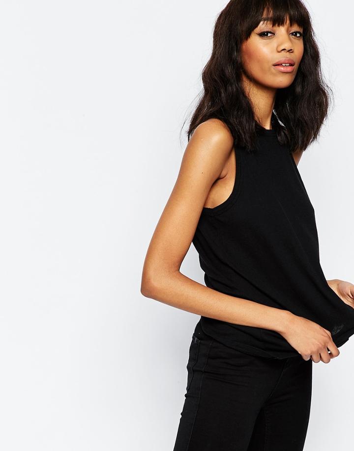 Asos Linen Look Sleeveless Tank - Black