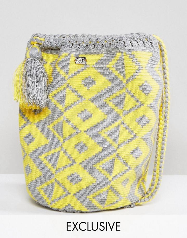 Jardin Del Cielo Wayuu Woven Backpack In Gray & Yellow - Multi