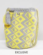 Jardin Del Cielo Wayuu Woven Backpack In Gray & Yellow - Multi
