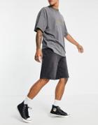 Topman Skater Denim Shorts In Black