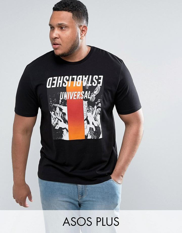 Asos Plus Relaxed T-shirt With Gig Photographic Print - Black