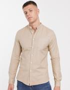 Asos Design Slim Fit Oxford Shirt With Grandad Collar In Sand-beige