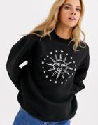 Daisy Street Relaxed Sweatshirt With Solstice Print-black