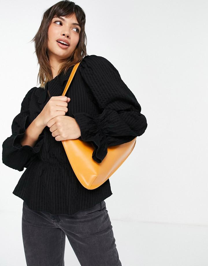 & Other Stories Organic Blend Cotton Seersucker Blouse With Collar In Black