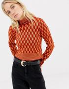 Asos Design Skinny Roll Neck Sweater In Retro Pattern - Multi