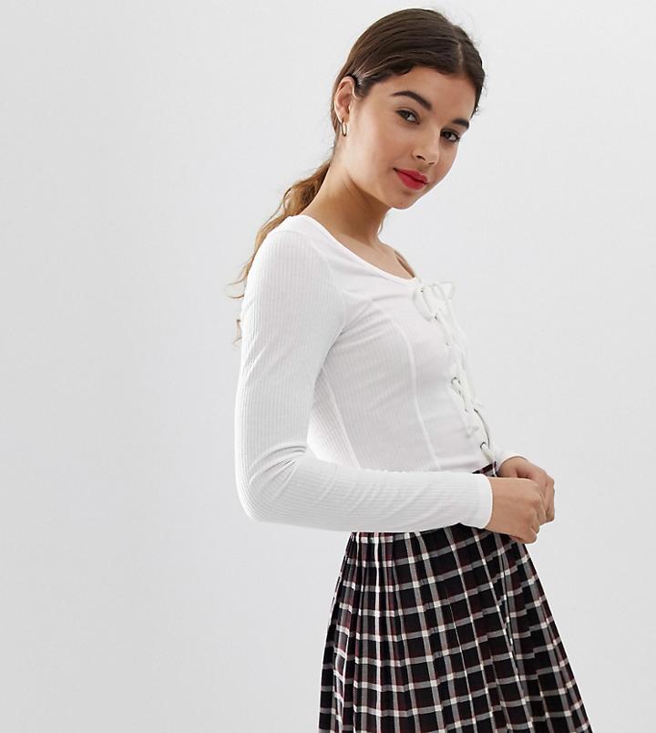 New Look Top With Lattice Front In Cream