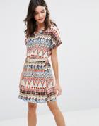 Pussycat London Dress In Geo Print With Belt - Orange