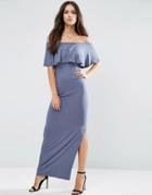 Asos Ruffle Off Shoulder Bardot Maxi Dress - Blue