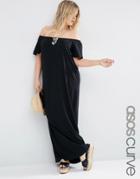 Asos Curve Boho Off Shoulder Maxi Dress - Black