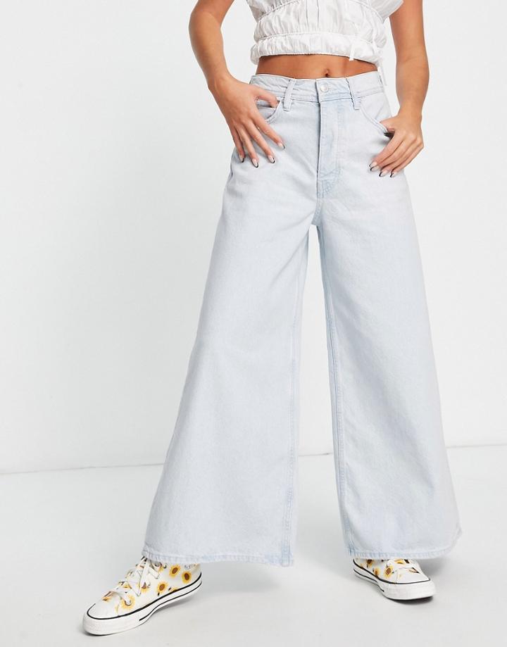 We The Free By Free People Landry Wide Crop Jeans In Light Wash Denim-blue