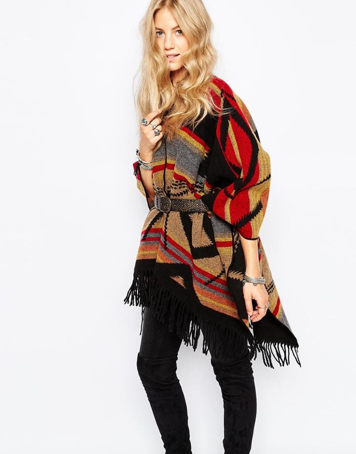 Kiboots Reversible Oversized Wool Wrap Poncho - Black