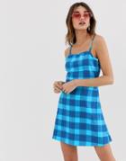 Noisy May Chizy Blue Plaid Mini Dress - Blue