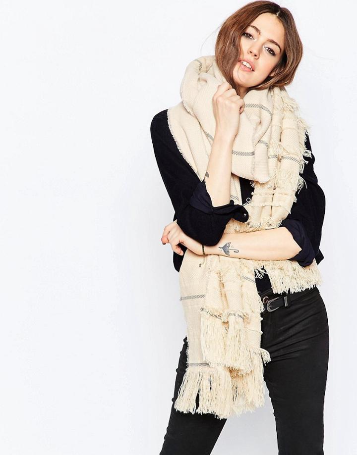 Asos Cut Stripe Oversized Lightweight Scarf - Stone