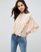 Asos Ultimate Ruffle Blouse With Tie Neck - Pink