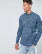 Hollister Poplin Shirt Windowpane Check Slim Fit In Ditch Blue - Blue