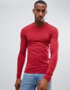 Asos Design Muscle Fit Long Sleeve Crew Neck T-shirt With Stretch In Red - Red