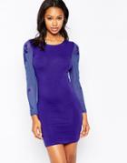 Motel Yoko Mesh Sleeve Dress - Blue