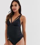 Wolf & Whistle Maternity Exclusive Strapping Swimsuit In Black