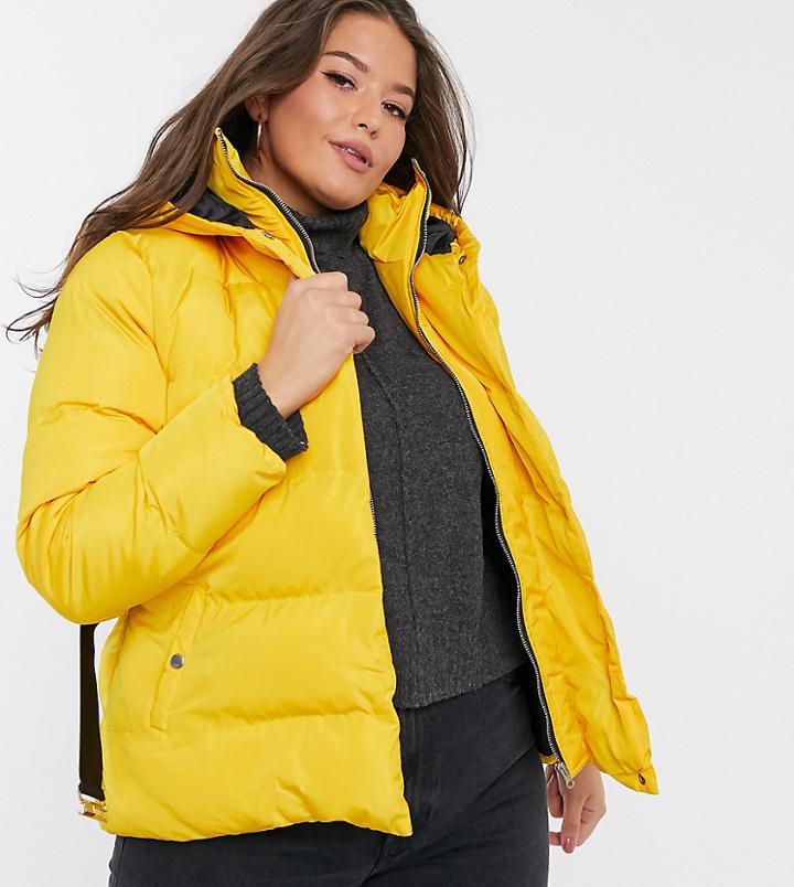 Simply Be Belted Padded Coat In Yellow