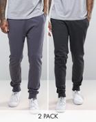 Asos Skinny Joggers In Charcoal Marl/washed Black 2 Pack Save - Multi