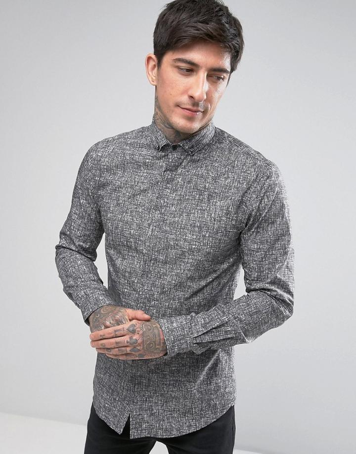 Noose & Monkey Skinny Smart Shirt In Crosshatch Print - Gray