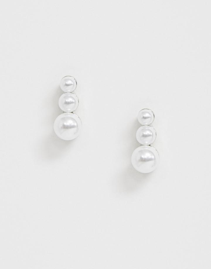 True Decadence Pearl Drop Stud Earrings-silver