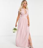 Tfnc Petite Bridesmaids Chiffon Maxi Dress With Lace Detail In Mauve-pink