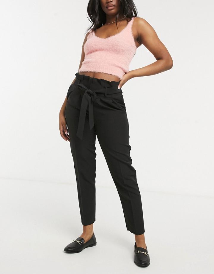 New Look High Waist Paperbag Pants In Black