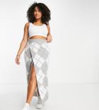 Missguided Plus Diamond Check Midi Skirt In Gray - Part Of A Set