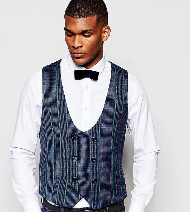 Reclaimed Vintage Scoop Vest In Tweed - Blue