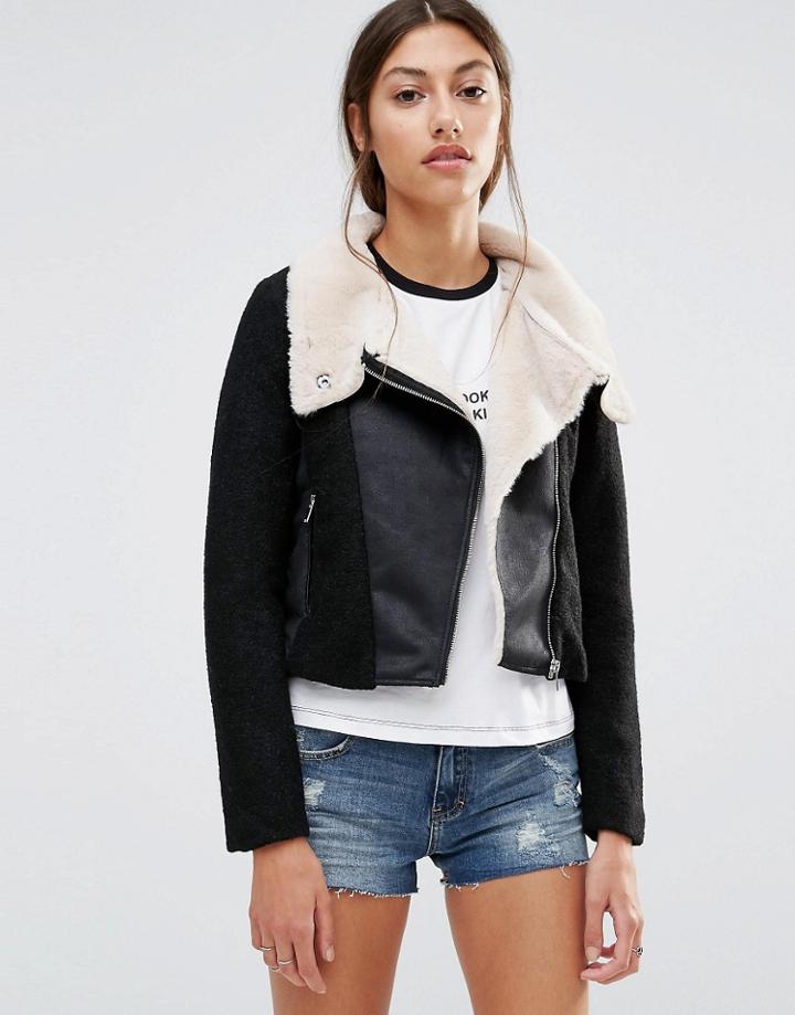 Vero Moda Faux Shearling Jacket - Black