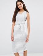 Daisy Street Tie Waist Stripe Dress - White