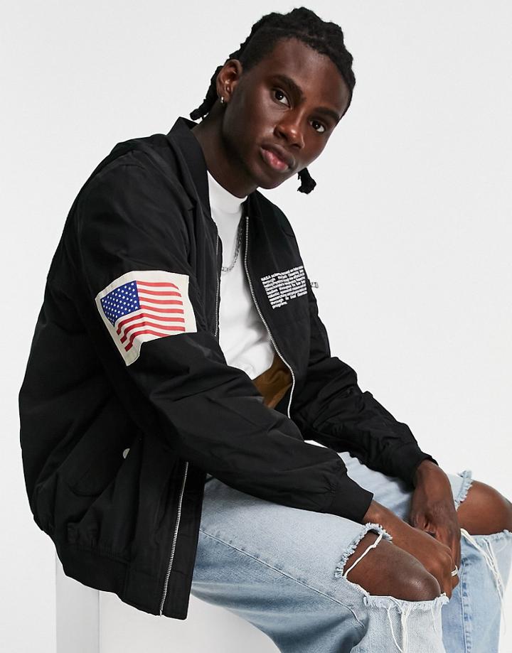 Pull & Bear Ma1 Bomber Jacket In Black