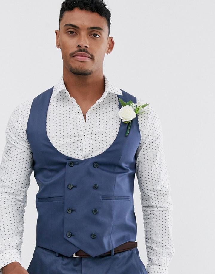 Asos Design Wedding Super Skinny Suit Vest In Stretch Cotton In Indigo Blue