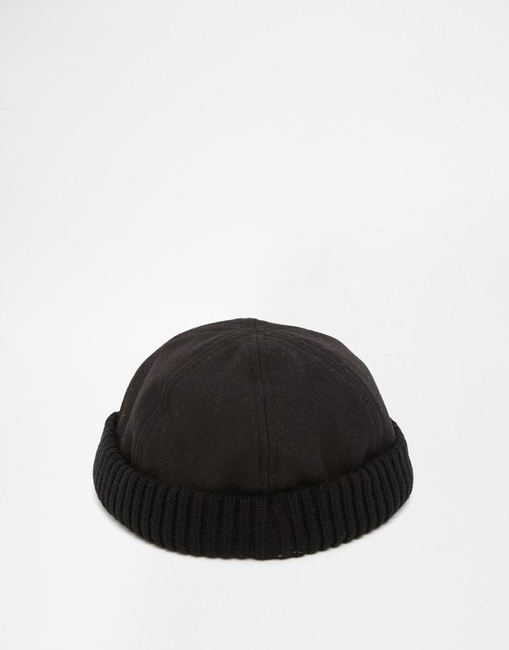 Asos Docker Cap In Black With Knitted Rib - Black