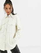 Bershka Pocket Detail Faux Leather Jacket In Ecru