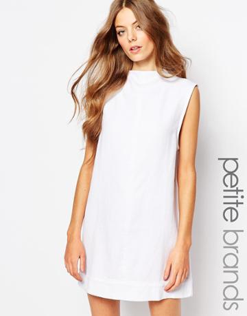 Waven Petite Ditte High Neck Denim Dress - White