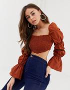 Prettylittlething Shirred Crop Top With Square Neck In Rust - White