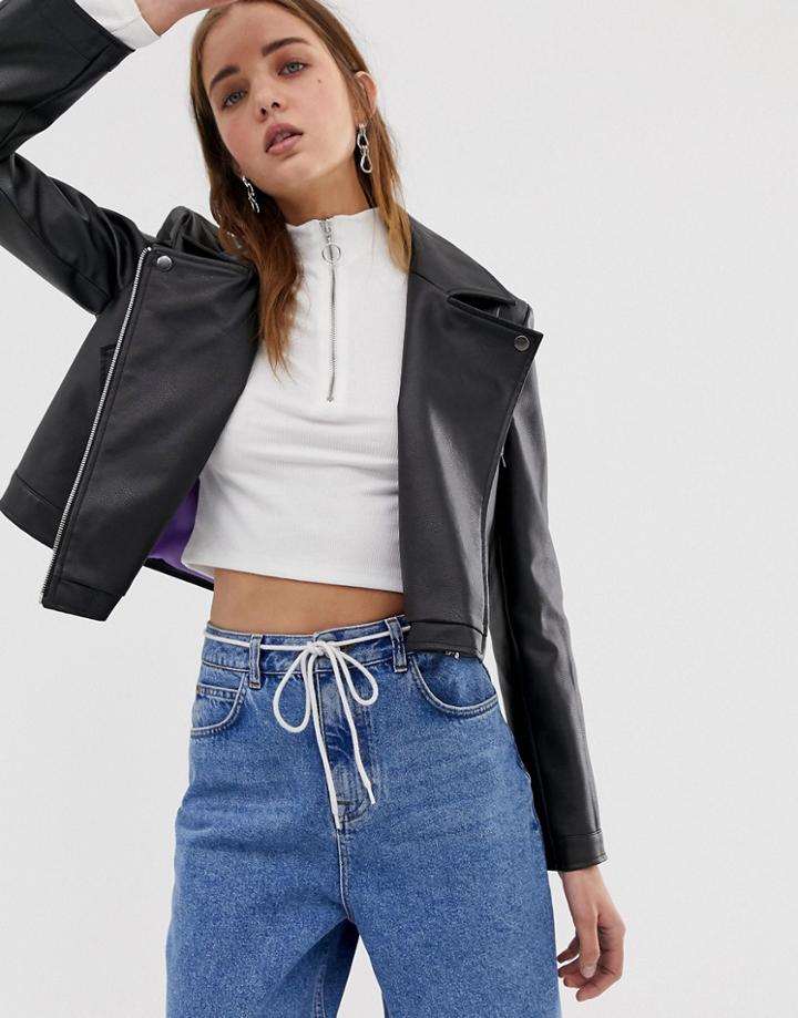 Collusion Leather Look Biker Jacket - Black