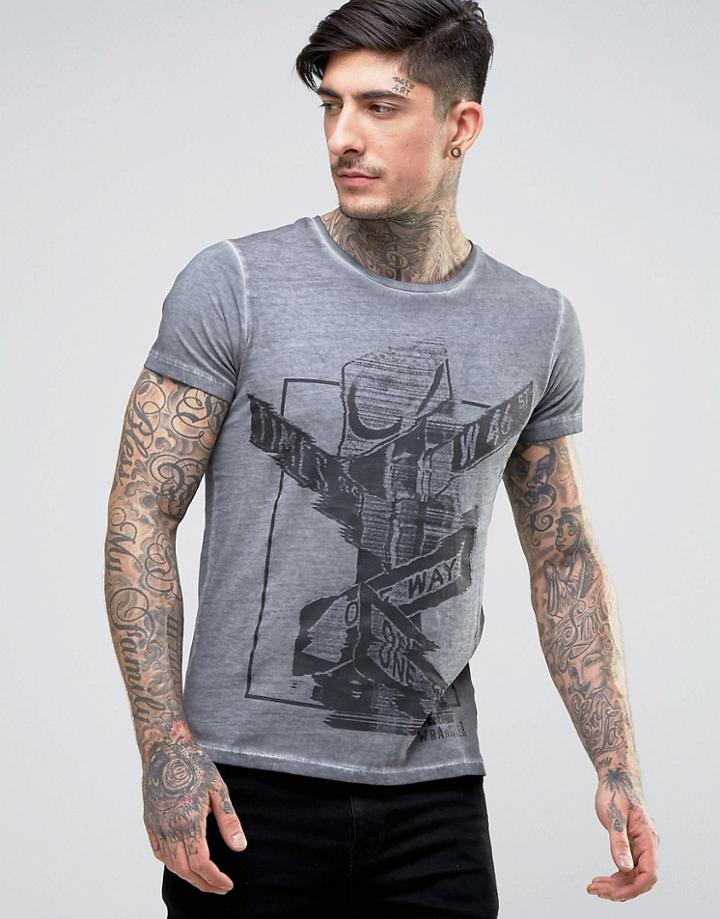 Wrangler Collab Burnout Graphic T-shirt - Gray