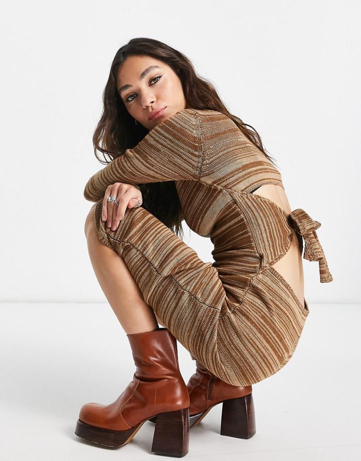 Asos Design Knit Midi Dress With Tie Back Detail In Brown