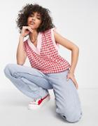 Naanaa Knitted Dogtooth Tank Top In Pink & Red
