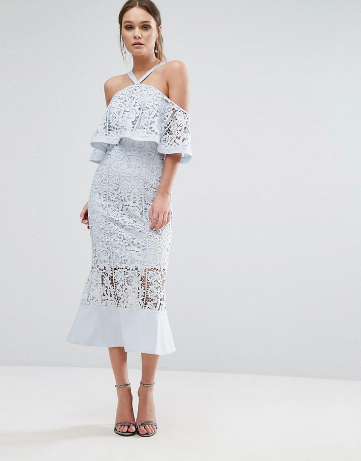 Jarlo Frill Layer Cold Shoudler Lace Midi Dressjarlo Frill Layer Cold Shoulder Lace Midi Dress - Blue