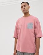 Asos Design Organic Oversized T-shirt With Contrast Pocket In Pink - Pink