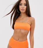 Missguided Ribbed Strappy Bikini Top In Orange - Orange