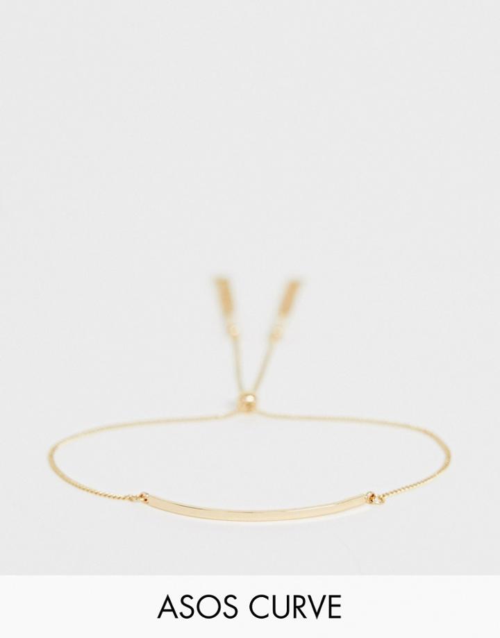 Asos Design Curve Bracelet With Toggle Chain And Metal Bar In Gold Tone - Gold