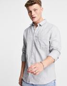 River Island Long Sleeve Linen Shirt In Light Gray-grey