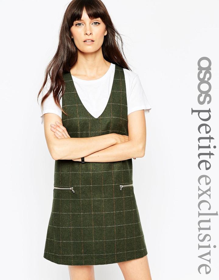 Asos Petite Pinni Dress In Check With Zip Pockets - Check