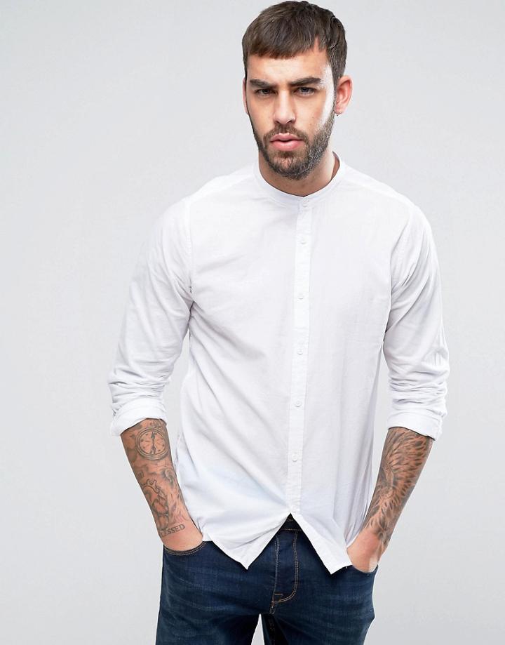 Solid Shirt With Grandad Collar In Regular Fit - Black